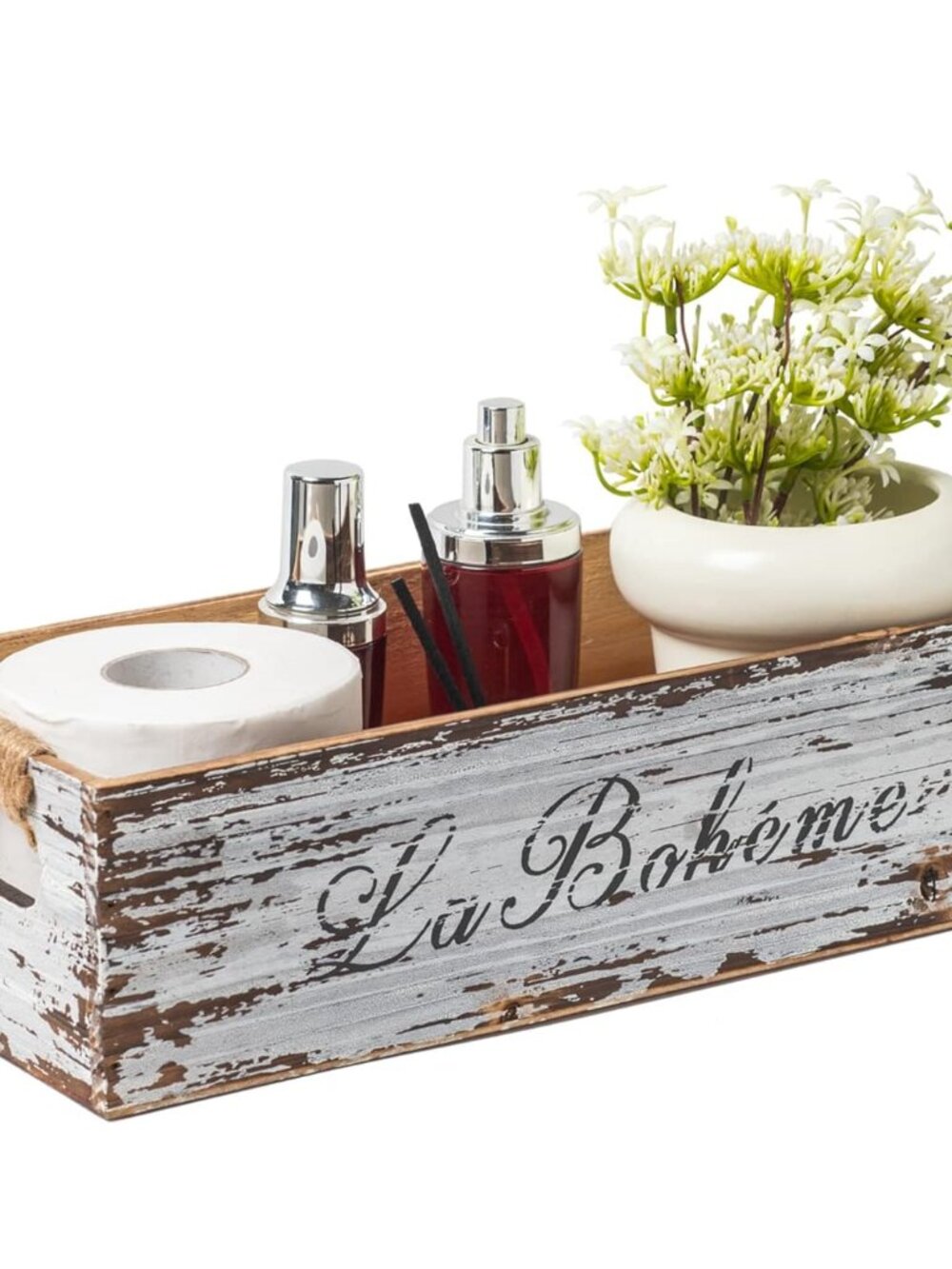 Farmhouse Distressed Wooden Storage Box, Rustic Bathroom Decor Box, Decorative T